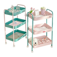 GREENSIDE Étagère de rangement en métal pliable à trois niveaux pour chambre à coucher, salon, cuisine, salle de bain, dortoir, chariot à collations