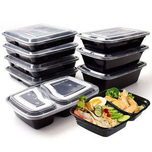 กล่องพลาสติก PP รูปทรงสี่เหลี่ยมผืนผ้า 2 ช่อง ขนาด 1200 มล. สำหรับใส่อาหารร้อน พร้อมฝาปิด ใช้แล้วทิ้ง เหมาะสำหรับบรรจุอาหารแบบนำกลับบ้านและอาหารจานด่วน - Product Image 1