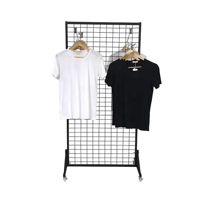 De Metal personalizado venta al por menor de colgar ropa tienda de camiseta rejilla de metal soporte de exhibición