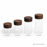 Pot en verre borosilicate transparent à large ouverture avec couvercle en bois grainé, anti-odeur, pour emballage de bonbons gélifiés et compléments alimentaires, 1oz 2oz 3oz 4oz