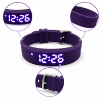 Montre sport numérique LED rectangulaire pour enfants avec alarme, bracelet en silicone violet mignon pour filles et garçons, cadeau pour étudiants