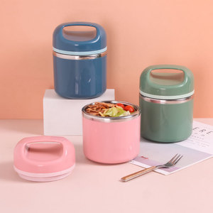 Lonchera Aislada de Acero Inoxidable Estilo Japonés, Gran Capacidad, Sellada, Portátil, Forma Cilíndrica, Color Sólido, para Estudiantes - Product Image 1