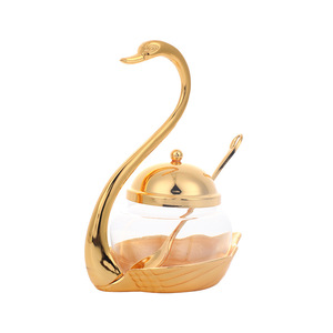 Tarro de cristal para condimentos con diseño de cisne de aleación de estilo europeo, nuevo tarro de cristal y aleación de zinc para el hogar y hoteles, suministro directo. - Product Image 1