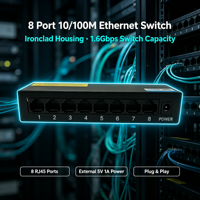 Switch de Red de 8 Puertos 10/100Mbps, Switch Ethernet de Escritorio Metálico de 1.6Gbps, Plug and Play para Hogar, Oficina y Cámara IP