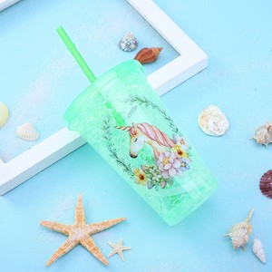 Unicorn Double Layer Plastic <b>Straw</b> <b>Cup</b> Mixed Color Cartoon Design Party Drinkware With <b>Lid</b> <b>And</b> <b>Straw</b> Portable Water <b>Cup</b> - Product Image 2