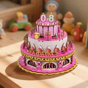 Musical <b>Boxes</b> Figurines Boys Girls Exquisite Birthday Cake Design Wooden <b>Music</b> Box - Product Image 3