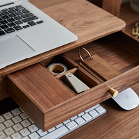 Boîte de rangement de bureau double couche en bois de noyer avec couvercle et séparateur amovible Boîte de rangement en bois pour bijoux de bureau et de maison