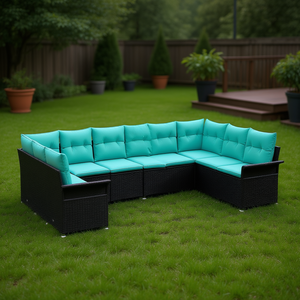 Black Poly Rattan Garden <b>Sofa</b> <b>Set</b> With Storage Outdoor Furniture For Garden Living Contemporary Design High Density Foam - Product Image 2