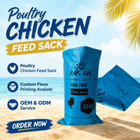 Sac tissé en PP imprimé de 25 kg, sac d'alimentation en PP bleu avec logo personnalisé, impression flexo pour l'emballage d'aliments pour poulets en croissance