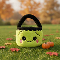 Seau à bonbons en peluche mignon pour Halloween, sac de truc ou treat Frankenstein, panier cadeau en fausse fourrure douce pour enfants, fournitures de fête de fin d'année