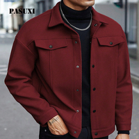 Blouson Bomber Vintage Homme PASUXI Coupe-Vent Col Roulé Toile Hiver Sport Décontracté Vêtement d'extérieur Personnalisé Chaud Bouton Simple Avant