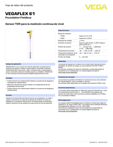 เซ็นเซอร์วัดระดับแบบเรดาร์คลื่นนำทาง VEGAFLEX61 TDR สำหรับการวัดวัตถุแข็งแบบเบา หัววัด 316L - Product Image 6