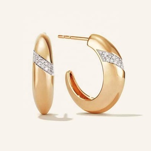 เครื่องประดับชุบทองแท้14K ดีไซน์แฟชั่นคุณภาพดีแบบคลาสสิก S925ต่างหูห่วงโดมเพชรเงินสเตอร์ลิง - Product Image 5