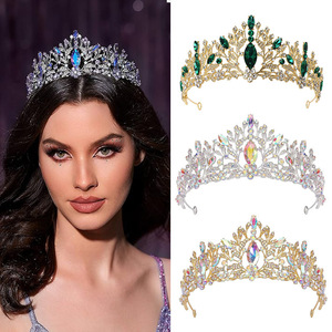 Vente en gros de couronnes nuptiales de mariage en strass diadèmes de fête en cristal en métal de luxe pour femmes accessoires de cheveux en <span class=keywords><strong>diamant</strong></span> coloré diadème - Product Image 2