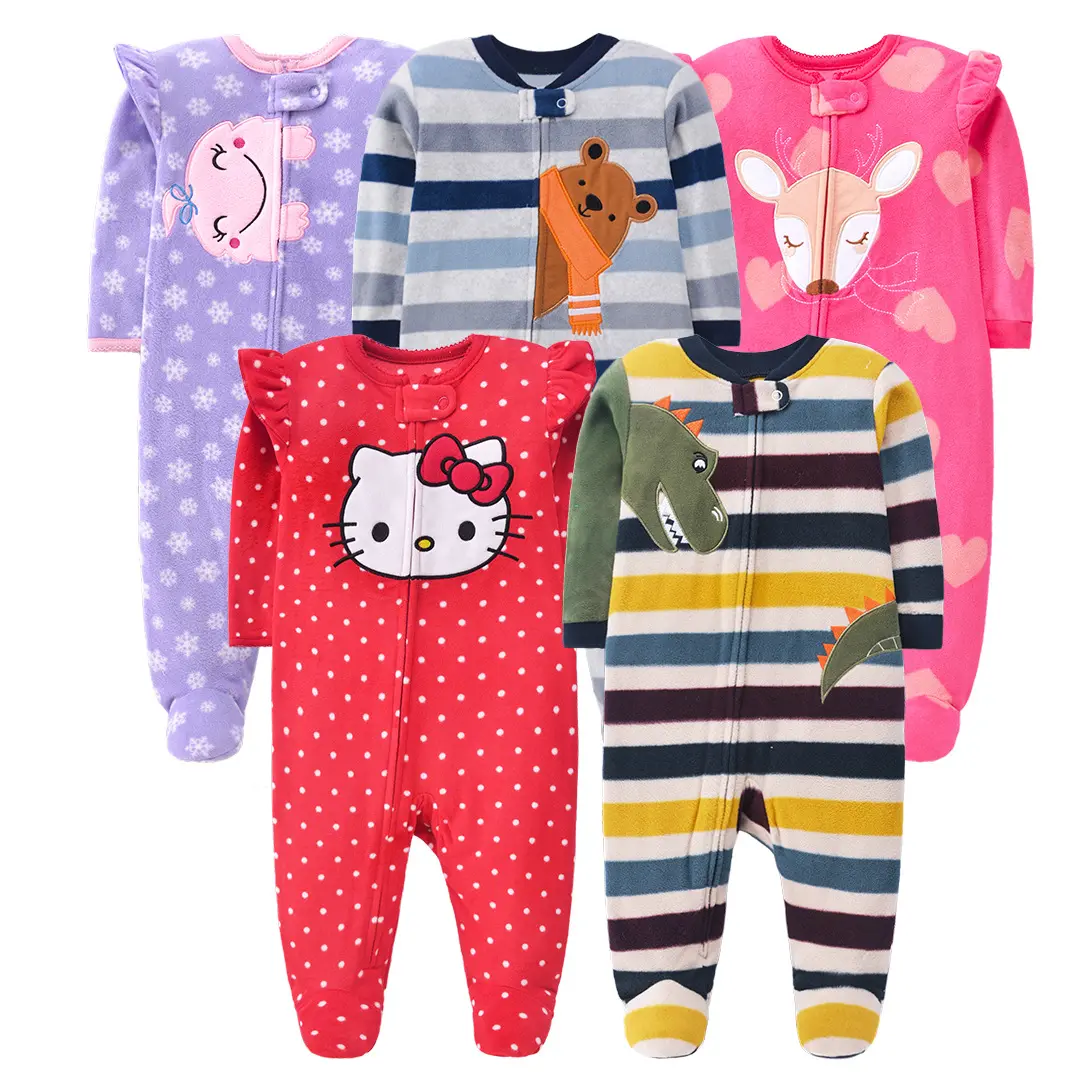 Wholesale Polar Fleece Baby Boys Applique Embroidery Coverall Baby Autumn New Arrival Children's Long Sleeve Clothing