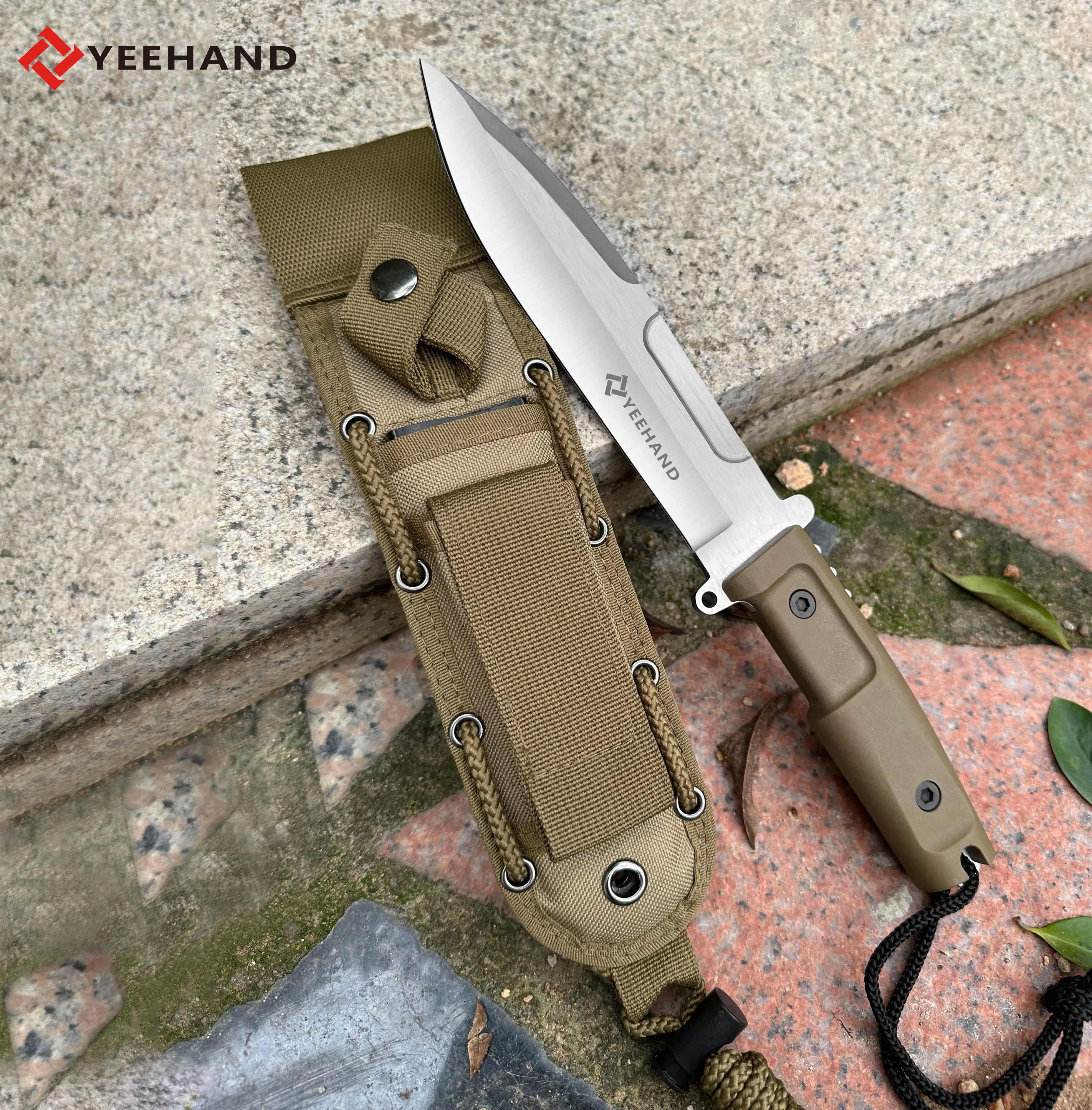 High quality yellow outdoor fixed blade knives tactical camping survival knife