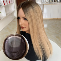 Prothèse capillaire mono frontale à clipser, ombré brun au blond caramel, cheveux humains lisses, pour femmes, stock de salon