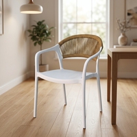 Chaises de salle à manger empilables en plastique PP résistantes pour l'extérieur, avec dossier en rotin et corde, pour la maison et les restaurants – Vente chaude directe usine