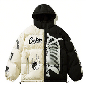 Nouveau produit Street Style contraste Patchwork os imprimé épaissi chaud coton rembourré veste pour hommes - Product Image 2