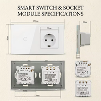 Interrupteur intelligent WiFi UBARO 157 Type, prise standard européenne, verre trempé, IP20, commande à distance par application murale, Google Assistant, Alexa Voice