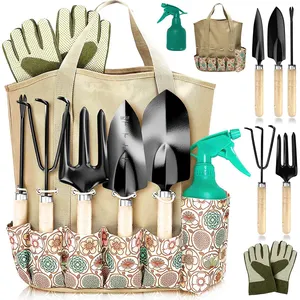 مجموعة أدوات مزروعة من مزرعة الحديقة ومزروعة بحبكة صغيرة من نبات البونساي مع حقيبة