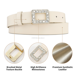 Cinturón de diseñador de cuero Premium para mujer de Source con LOGO personalizado Decoración de diamantes de imitación Hebilla de estilo americano hecha de aleación - Product Image 2