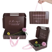 Boîte cadeau en papier artisanal de luxe avec logo personnalisé imprimé, ruban, poignée, pliable, portable, emballage pour extensions de cheveux