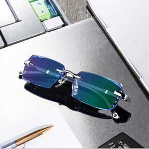 Kính mắt không gọng, kiểu dáng hình học, mặt cắt kim cương thời trang, chống ánh sáng xanh, chống bức xạ, chống mỏi mắt - Product Image 5