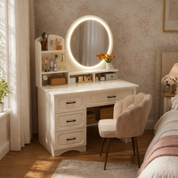 Coiffeuse moderne blanche avec miroir sur pied et 4 tiroirs, en panneau de bois, pour appartement et chambre à coucher