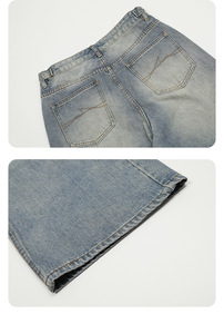 Jeans Dritti Strappati Personalizzati Stile High Street, Denim Largo e Baggy per Ragazzi e Ragazze, Lavaggio Estivo con Effetto Trasparente - Product Image 6