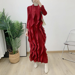 Vestido Maxi Plisado de Chifón Sólido Miyake con Aberturas y Manga Larga, Novedad de Verano 2026, Ropa Casual al por Mayor - Product Image 2