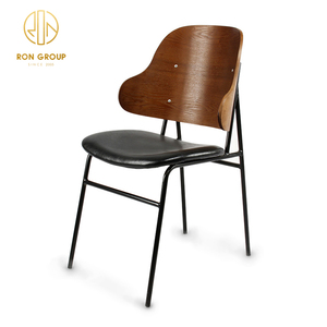 Silla de Comedor Popular de Madera de <span class=keywords><strong>Roble</strong></span> Americano con Respaldo Curvo, Muebles para Restaurante <span class=keywords><strong>y</strong></span> Cafetería, con Cuero <span class=keywords><strong>y</strong></span> Metal - Product Image 5