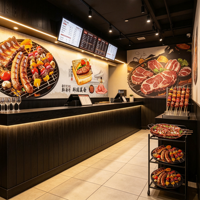 Papier peint mural coréen pour restaurant de barbecue, papier peint pour restaurant de bœuf rôti, fond mural pour aliments grillés pour restaurant commercial, hôtel et magasin alimentaire