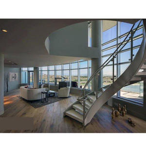 럭셔리 빌라 실내 계단 강화 유리 난간 현대 곡선 계단 스틸 계단 - Product Image 5