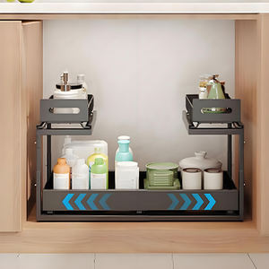 Kitchen Sink Eco-Friendly Modern Scalable 2-Tier Sliding Shelf Lacquer Finish <b>Metal</b> Drain Dry Adjustable Drawer <b>Storage</b> <b>Cabinet</b> - Product Image 2