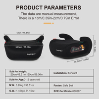 Siège rehausseur de voiture pour enfant I-Size R129 125-150CM Groupe 2/3 sans dossier, pour bébé de 15kg à 36kg environ, de 4 à 12 ans