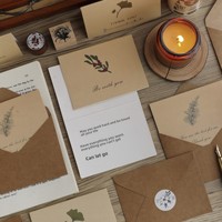 Juego de Tarjetas de Papel Kraft con Diseño Floral Retro, Tarjetas en Blanco con Dibujos de Plantas Hechos a Mano, Incluye Sobres de Kraft para Saludos Festivos