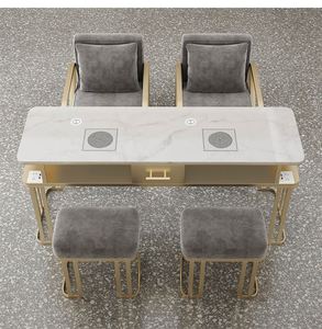 Mesa de Manicura de Dos Plazas, Moderna y de Lujo, con Superficie de Mármol y Acero Inoxidable, Muebles de Salón de Belleza, Estudio, Novedad 2025 - Product Image 3