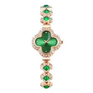Fashion Four Leaf Clover Design Ladies Quartz Watches Classic Diamonds Bracelet Band Women Wristwatches