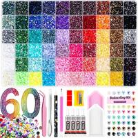 60 compartiments 3mm Résine Jelly Strass plats multicolore AB éclat boîte empilable DIY loisirs