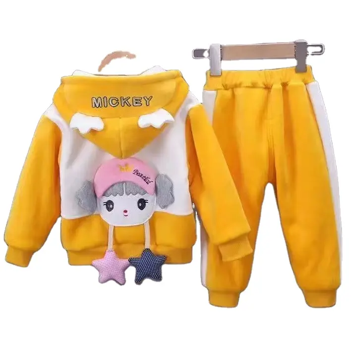 Cartoon baby girls 2pcs thick sweatshirt sets Kids Child Clothes outwear girls