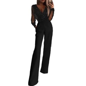 Combinaison noire en maille à sequins pour femme, taille mi-haute, transparente, élégante, pour soirée cocktail - Product Image 5