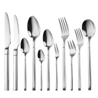 Ensemble de couverts en acier inoxydable 304 poli miroir, durable, or et argent, avec manche carré, cuillère, couteau, fourchette pour mariage et hôtel