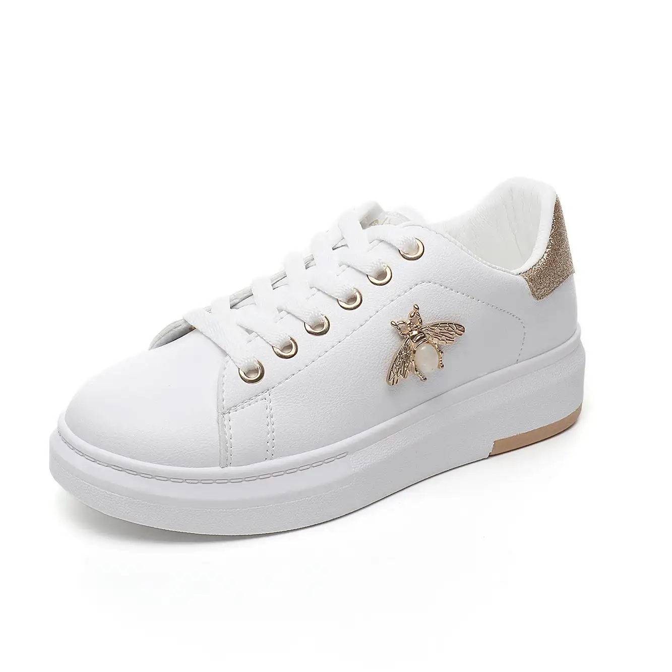 Wholesale Wenzhou Factory Casual Platform Lace-up Custom Logo Cow Chunky PU Leather Sneakers White Walking Style Shoes For Women