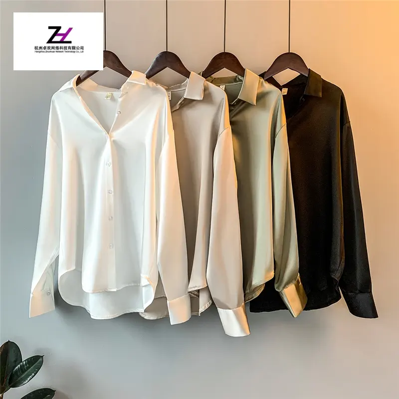 Women White Shirt Tops Lady Long Sleeve Office Silk Ladies satin blouse blusas mujer 2022 women's blouses & shirts chemise femme