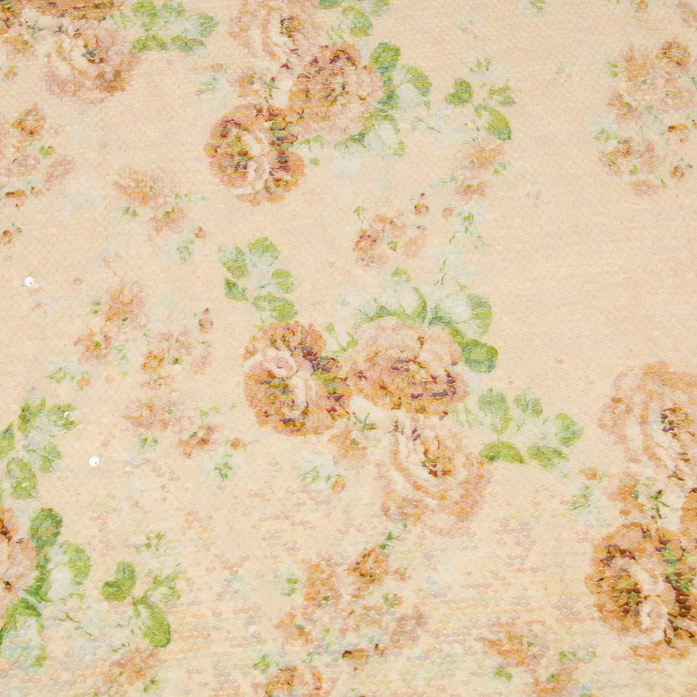 Neue Polyester Stoff bedruckte Pailletten bestickte Streifen Vintage Rose Blumenmuster Spitze Stoff für Party kleid