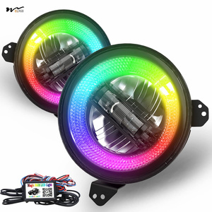 Faros delanteros LED RGB de 9 pulgadas controlados por dientes Bl-ue, haz alto/bajo DRL y función 121 RGB faros delanteros impermeables - Product Image 1