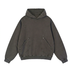 เสื้อฮู้ดดี้โอเวอร์ไซส์สีเทา ยูนิเซ็กซ์ ผ้าฝ้ายเฟรนช์เทอร์รี่ สวมใส่สบายๆ สำหรับฤดูใบไม้ร่วง มีกระเป๋าจิงโจ้ สีพื้น ระบายอากาศได้ดี น้ำหนัก 340 กรัม - Product Image 1