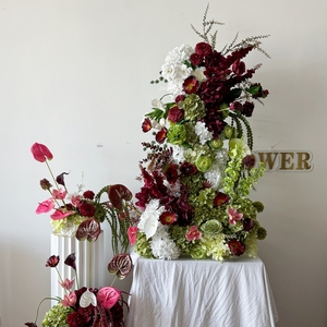 Suprimentos para Festas Flores de Seda Vermelhas Personalizadas para Casamento Arranjo Floral de Rosa Branca Centro de Mesa Decorações - Product Image 1