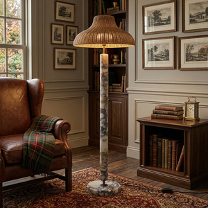Lampadaire en marbre Aphra, style nordique moderne, pour villa, hôtel, resort, en rotin et marbre naturel, LED E26, vente en gros d'usine, export - Product Image 2